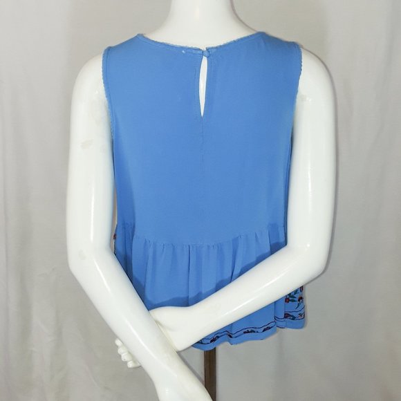 Vintage 90's Umgee Blue Floral Embroidered Flowy Peplum Sleeveless Crop Top M - Picture 8 of 13